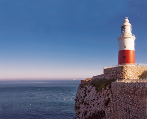 Fototapeta na wymiar Lighthouse at Europa Point, the southmost point of Gibraltar