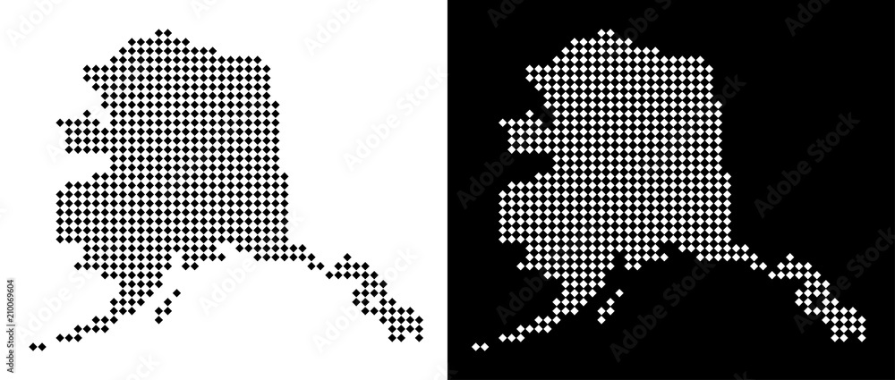 Poster vector rhombus dot alaska map. abstract territory maps in black and white colors on white and black 