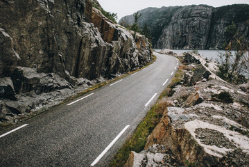 Norway road landscape on high mountains.