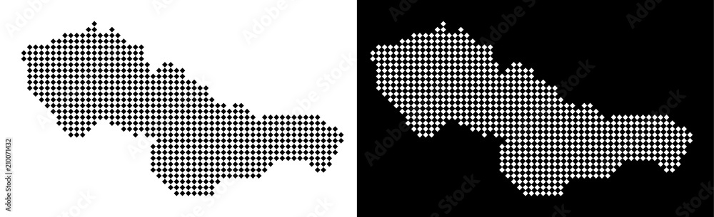 Poster vector rhombus dotted czechoslovakia map. abstract territorial maps in black and white colors on whi