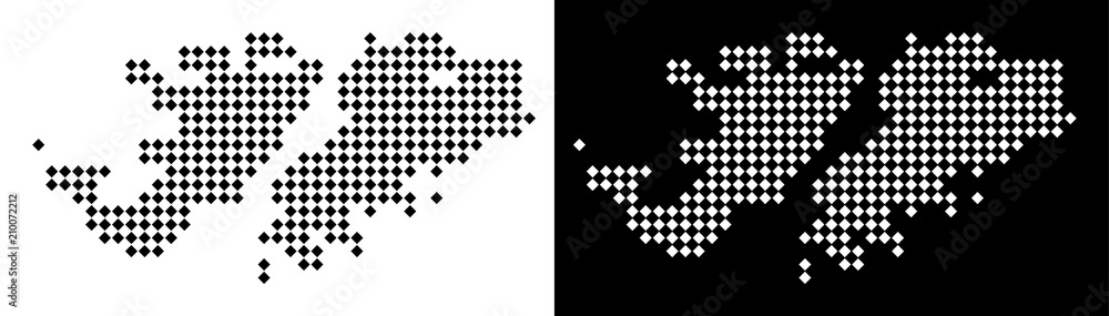Poster vector rhombic dotted falkland islands map. abstract geographical maps in black and white colors on 