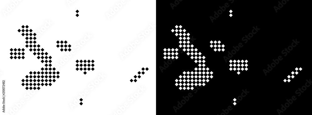 Poster vector rhombus dotted galapagos islands map. abstract geographical maps in black and white colors on