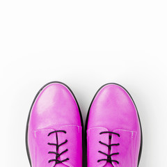 Stylish female spring or autumn shoes in various colors. Beauty and fashion concept. Flat lay, top view