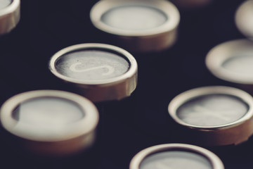 Close up of vintage typewriter machine keys