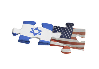 USA and Israel flags on puzzle pieces. Political relationship between governments concept.