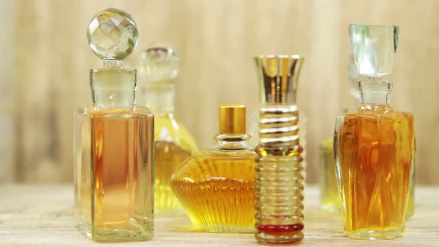Various vintage glass bottles of perfume