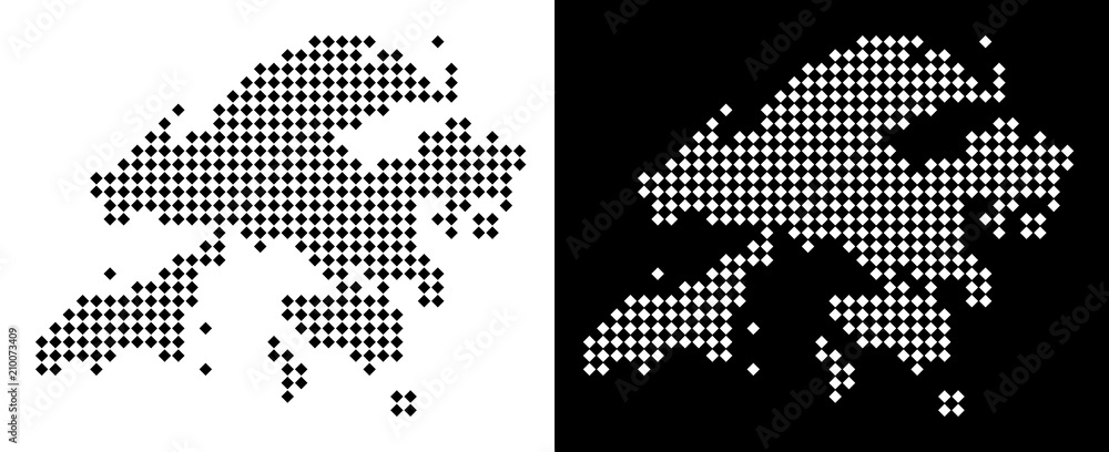 Poster vector rhombic pixel hong kong map. abstract geographic maps in black and white colors on white and 