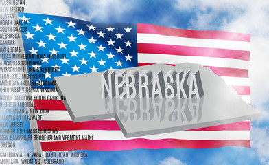 Nebraska inscription on American flag background