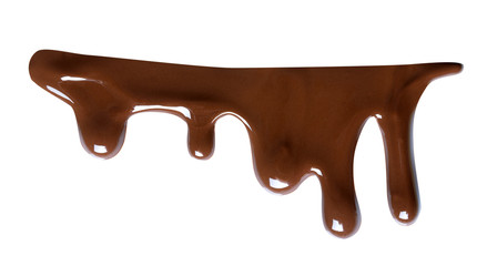 Melting chocolate drips. Chocolate isolated on white background.