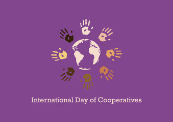 International Day of Cooperatives vector. Human cooperation vector illustration. Color hand print picture. Important day
