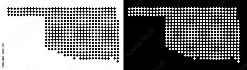 Poster vector rhombus pixel oklahoma state map. abstract territory maps in black and white colors on white 