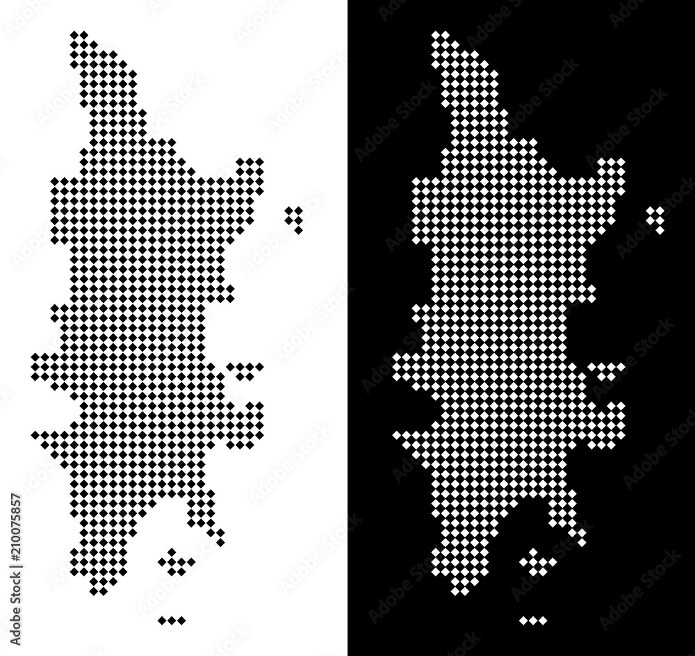 Poster vector rhombic dot phuket map. abstract geographical maps in black and white colors on white and bla