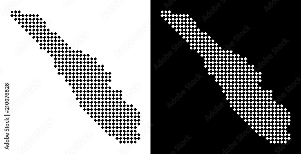 Poster vector rhombic dotted sumatra island map. abstract geographical maps in black and white colors on wh