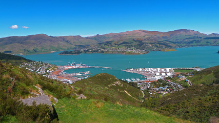 Aerial view of Lyttelton - Christchurch harbour, New Zealand