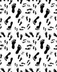 Fototapeta na wymiar Trail of human footprints on a white background, seamless pattern