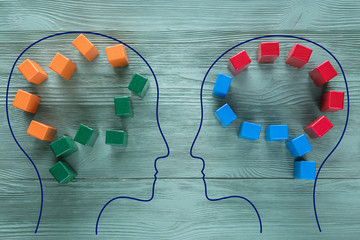 The concept of rational and irrational thinking of two people.