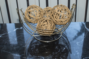 Handmade hemp balls. A good idea for home decoration and decor.