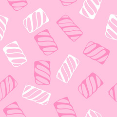 Hand draw seamless pattern with marshmallows in sketch. Sweet pattern for clothing design. Background with sweets. Good for the confectionery, packaging dessert