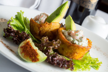Tostones stuffed with shrimp
