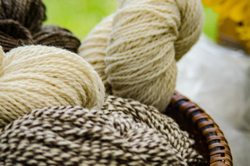 Home spun yarn available at a farm stand