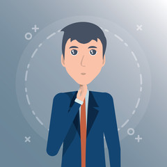 cartoon businessman thinking over gray background, colorful design. vector illustration
