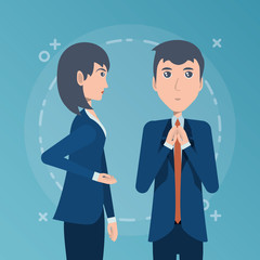 cartoon businessman and businesswoman over blue background, colorful design. vector illustration