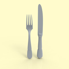 Fork and Knife 3D Render