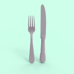 Fork and Knife 3D Render