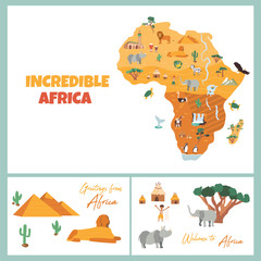 Bright postcards with map of Africa