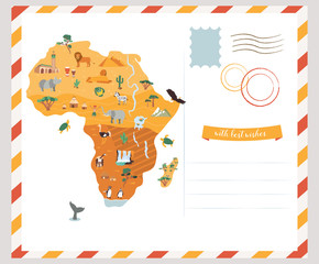 Bright postcard with map of Africa