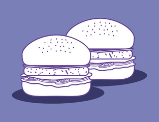 hamburgers over blue background, colorful design. vector illustration