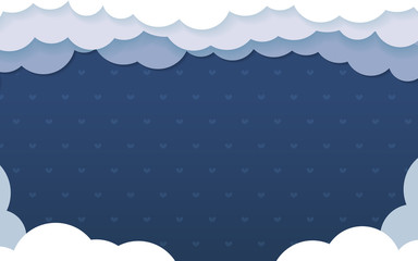 White paper clouds on blue background, vector template