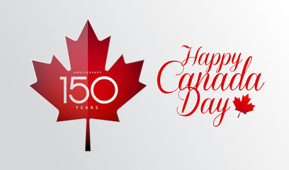 Happy Canada Day calligraphy greeting card - Canada flag, maple leaf, 150 years Canada Independence day anniversary celebration - vector