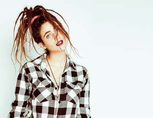 real caucasian woman with dreadlocks hairstyle funny cheerful fa