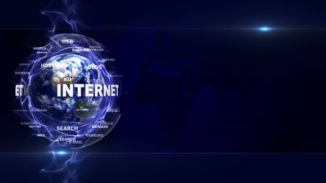 INTERNET Text Animation and Earth, with Keywords, Rendering, Background, Loop, 4k
