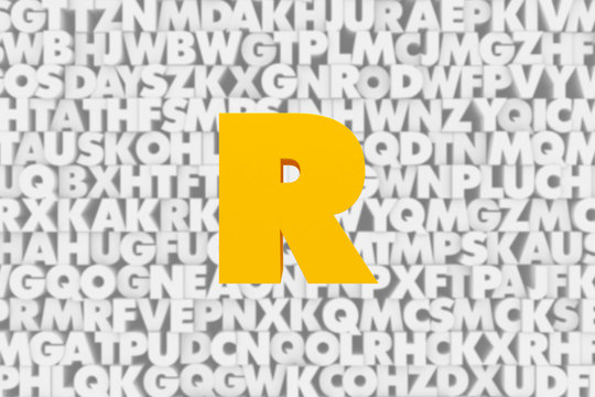 R new style orange color 3d letter and white random letter background - Turuncu 3d harfler arkaplan harf kumesi