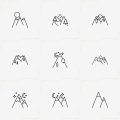 Mountains line icon set with mountain descent  and mountains