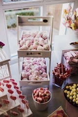 Candy Bar. Delicious sweet buffet with cupcakes and jelly beans