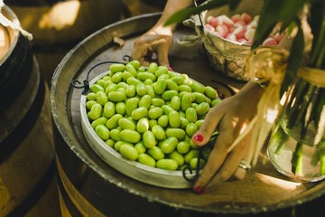 Candy Bar. Delicious sweet buffet with cupcakes and jelly beans
