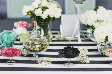 Candy Bar. Delicious sweet buffet with cupcakes and jelly beans