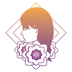 decorative frame with beautiful flowers and avatar woman icon over white background, colorful design. vector illustration