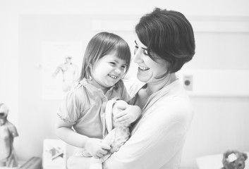 Mother and daughter in a hospital