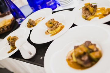 Group of dishes ready to be served to diners