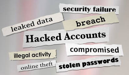 Hacked Accounts Newspaper Headlines Online Theft 3d Render Illustration © iQoncept
