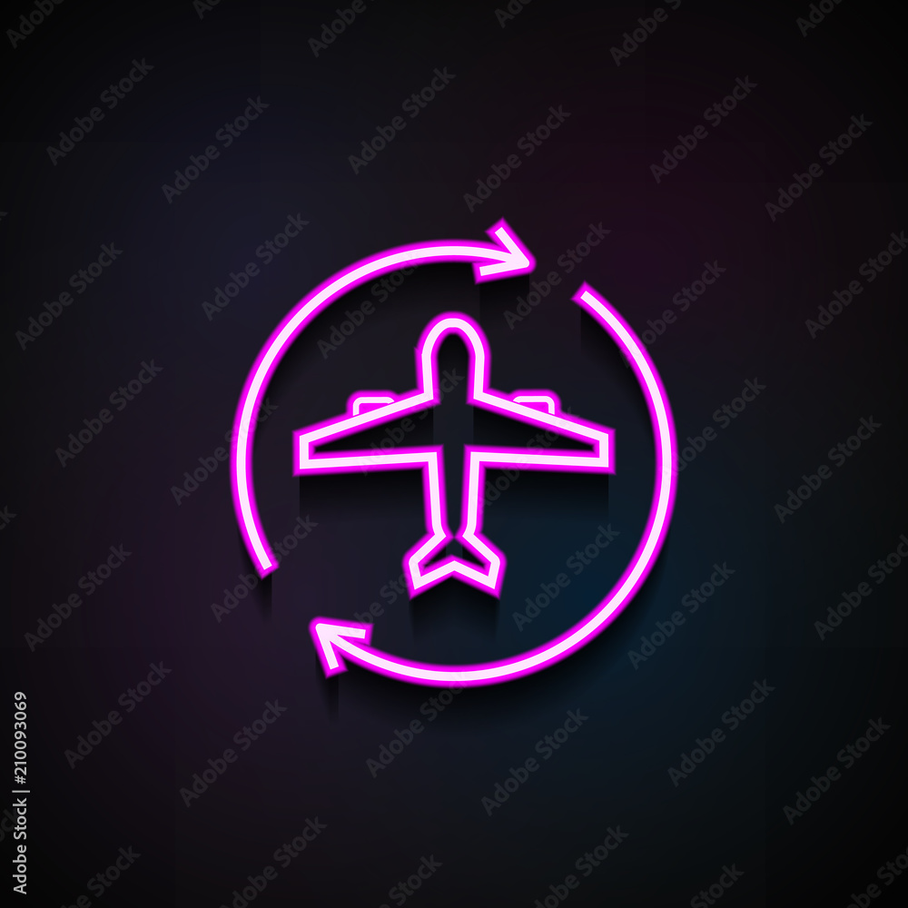 Poster airplane circle arrow icon. element of logistics icons for mobile concept and web apps. neon airplan