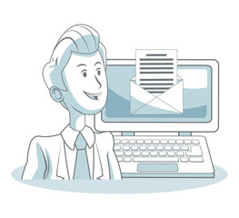 Businessman sending email with laptop vector illustration graphic design