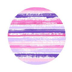 Circle geometric shape of horizontal stripes with paint textire. Logo vector element.