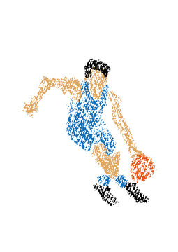 クレヨンで描かれたバスケットボール選手