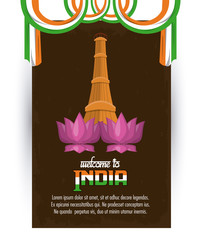 Welcome to india card with monument and flowers vector illustration graphic design