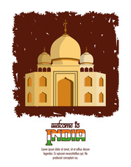 Welcome to India card with taj mahal vector illustration graphic design